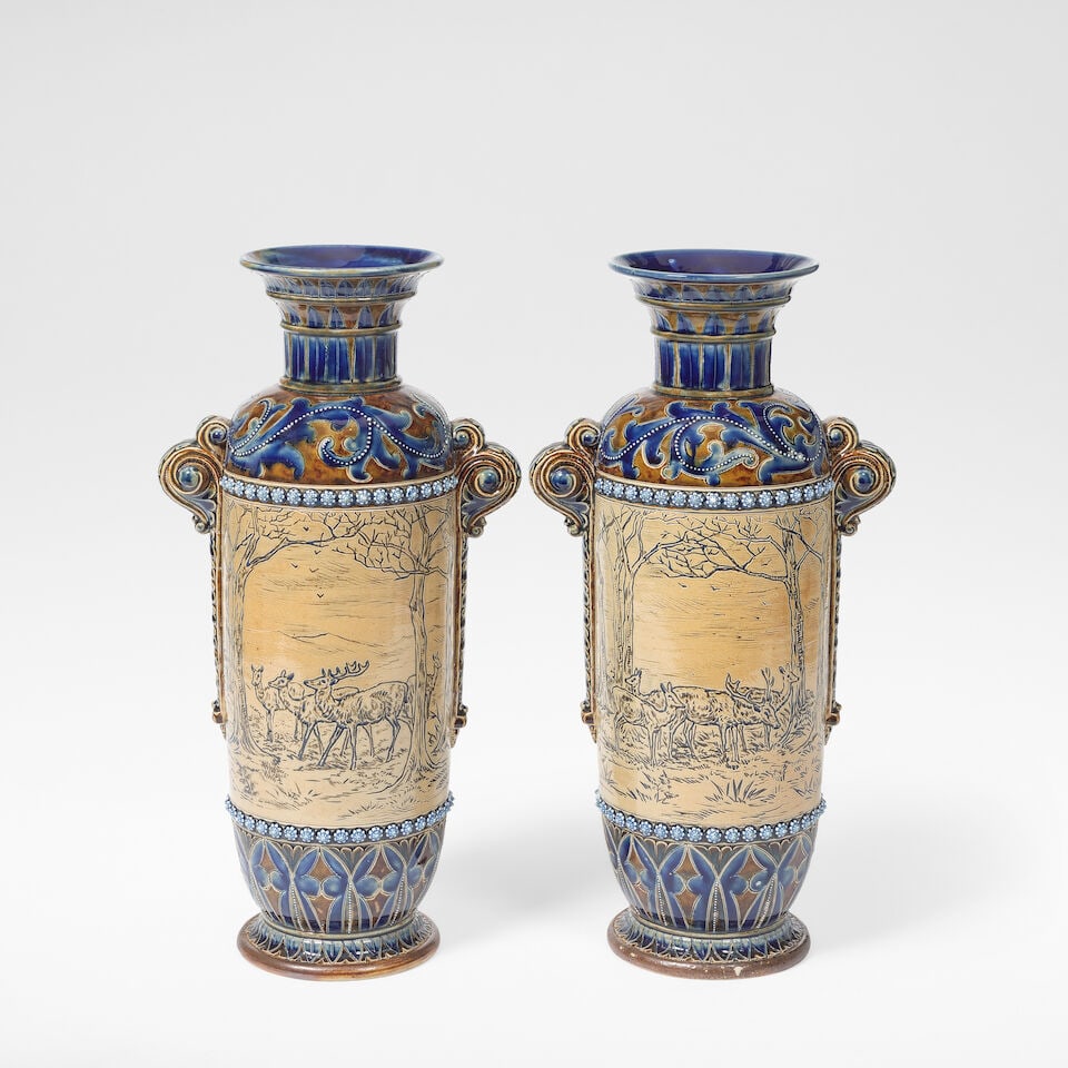 Hannah Barlow for Doulton Lambeth Pair of vases, 1877 - 2