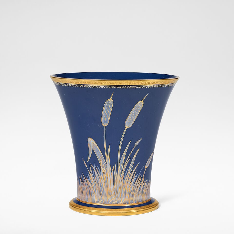 Dale Bowen for Wedgwood Vase, 2005: Dale Bowen for Wedgwood Vase, 2005 Jasperware, with gilt detailing and pâte-sur-pâte decoration of bullrushes and Mt. Fuji to the exterior. 25 cm high, 24 cm wide, 19 cm deep Signed with