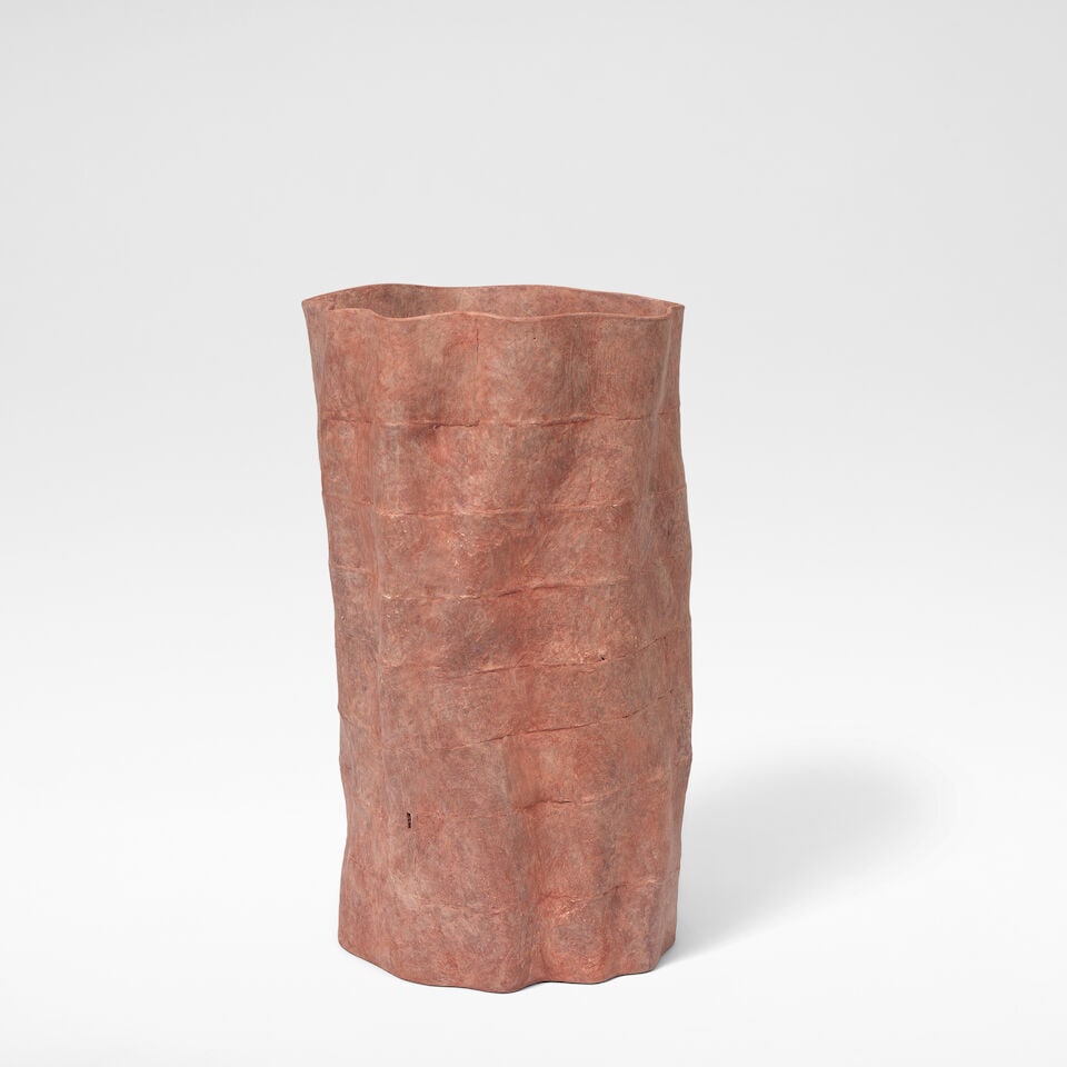 Ken Eastman 'Cinnabar' vase, 2008: Ken Eastman 'Cinnabar' vase, 2008 Slab-built stoneware, dry and mottled reddish brown glaze. 39.5 cm high, 23 cm wide, 23 cm deep Underside painted Eastman 2008. This lot is subject to the following