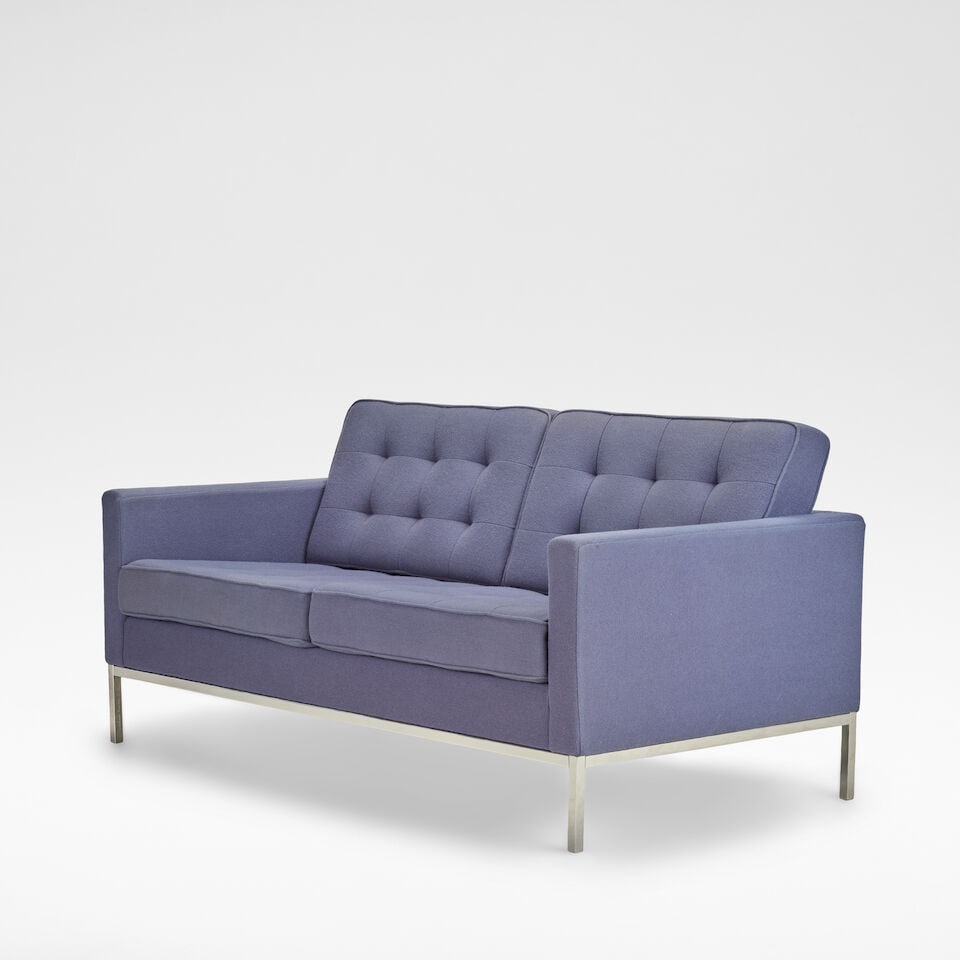 Florence Knoll for Knoll International 'Relax' sofa, designed 1954, manufactured circa 2000: Florence Knoll for Knoll International 'Relax' sofa, designed 1954, manufactured circa 2000 Chromed steel and wool upholstery, with loose seat and back cushions, all with buttoned detail. 80 cm