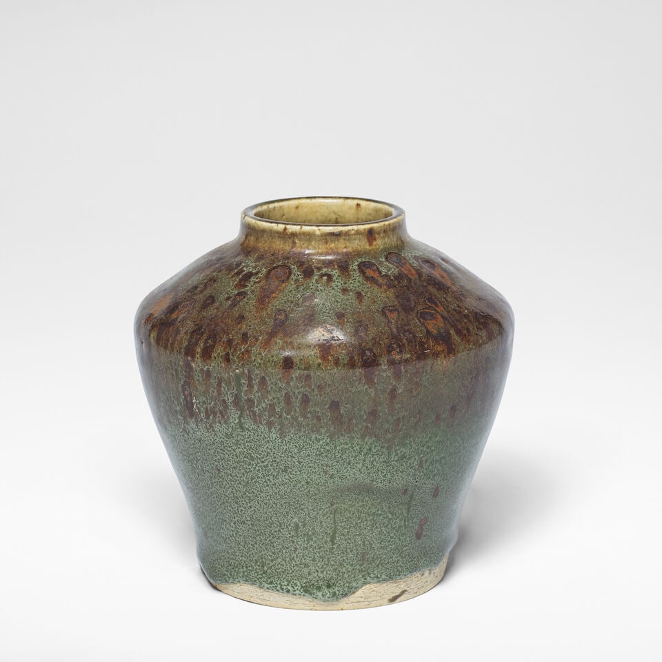 William Staite Murray Vase circa 1920s: William Staite Murray Vase circa 1920s Stoneware, with speckled iron decoration against a running mottled green glaze. 14 cm high, 13 cm diameter Incised signature WS Murray to the base. For further