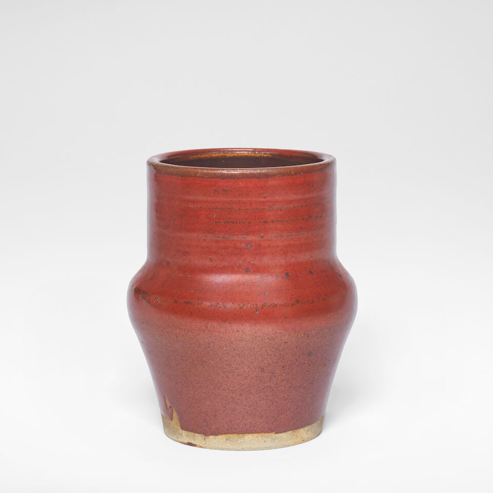 William Staite Murray Early baluster vase, 1923: William Staite Murray Early baluster vase, 1923 Stoneware, mottled and crawling red glaze with soft shimmer and iron speckle, the interior glazed in brown. 17.5 cm high, 14 cm diameter Underside