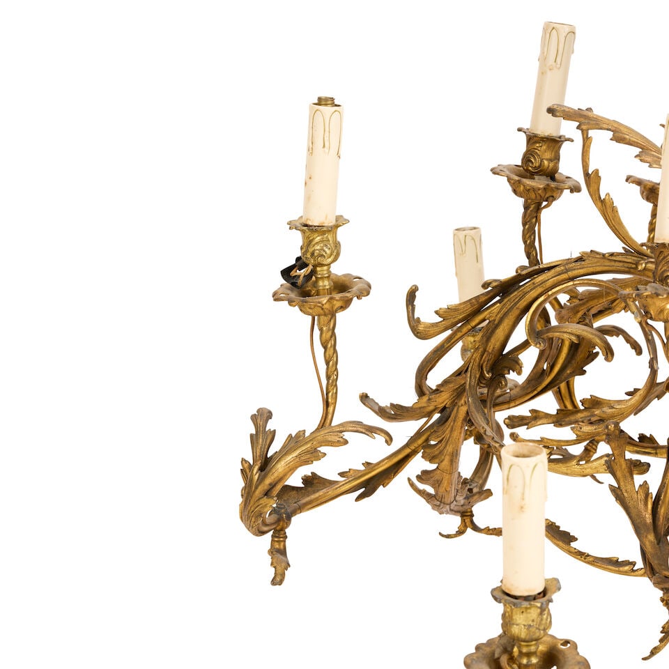 A late 19th century French gilt bronze and patinated figural twelve-light gilt and patinated bro... - 2