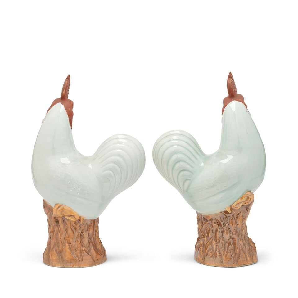 A pair of Chinese porcelain models of cockerels Late Qing Dynasty, probably late 19th century/ea... - 2