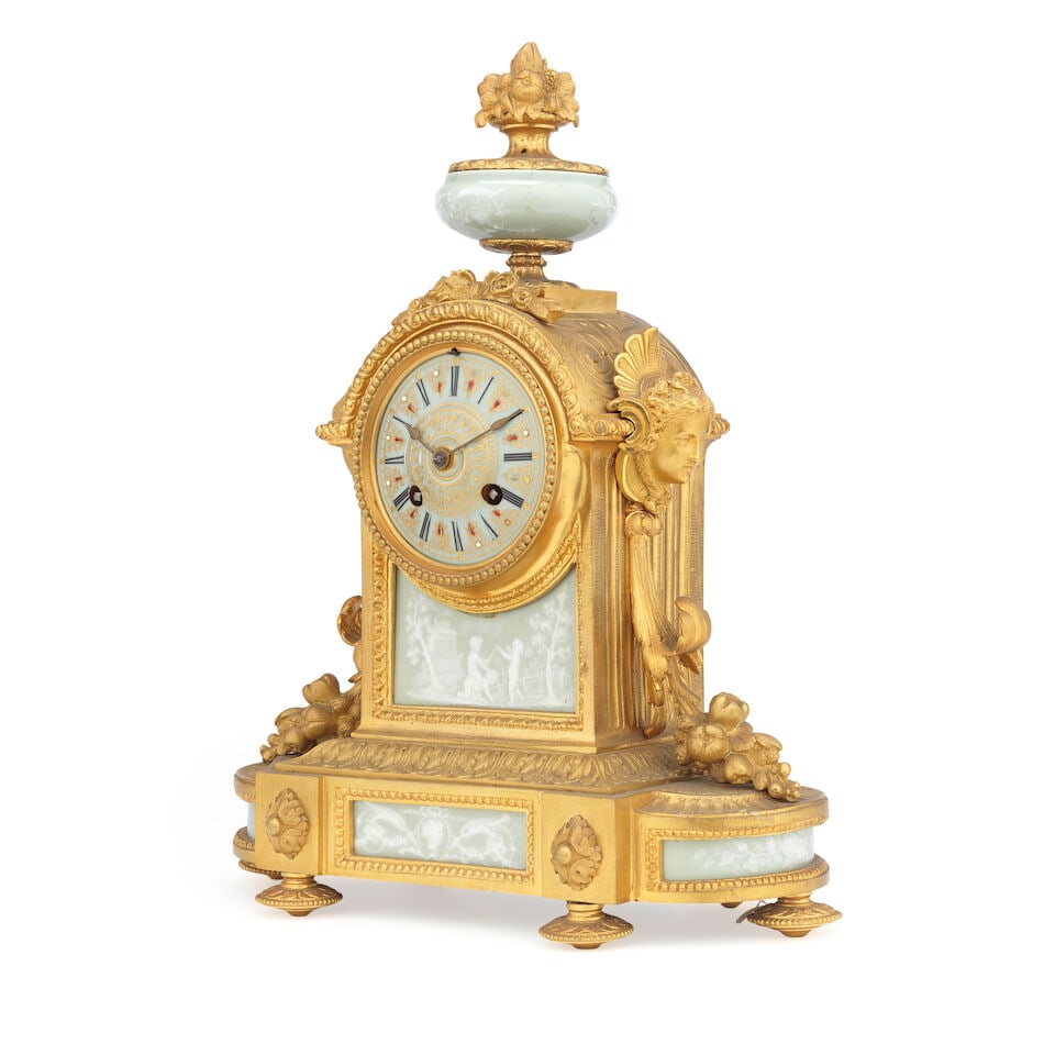 A late 19th century French gilt bronze mounted and pâte-sur-pâte style celadon glazed ... - 2