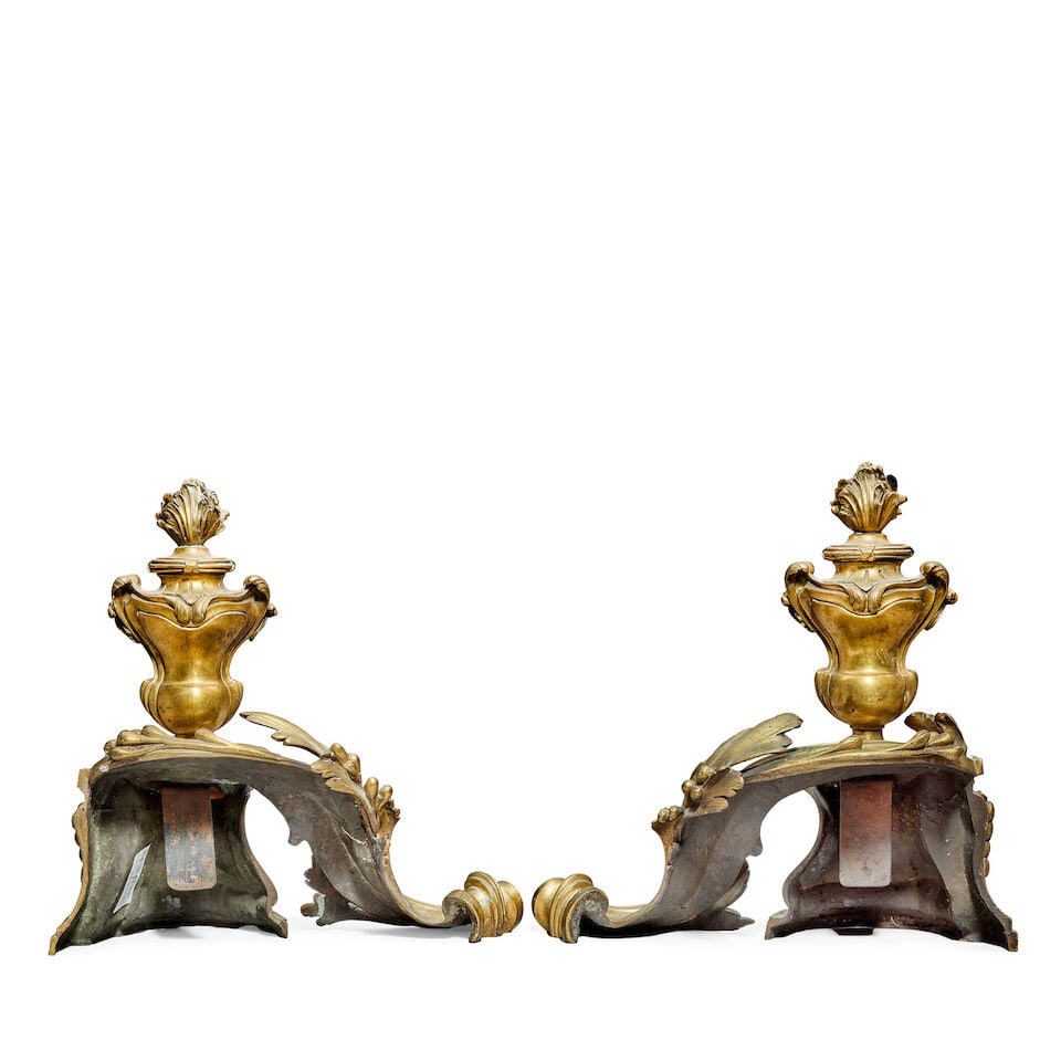 A pair of late 19th century French gilt bronze chenets In the Louis XV style (2) - 2