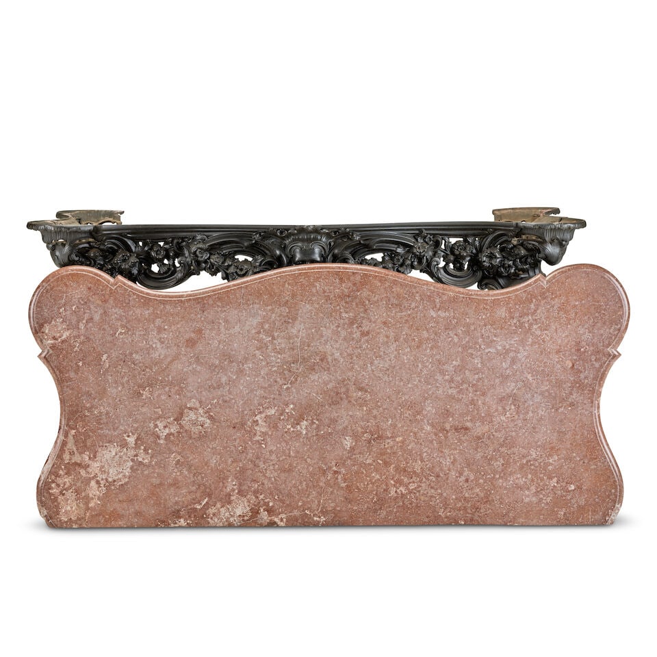 An early Victorian painted cast-iron serpentine console tableCirca 1840, possibly by James Yates... - 2