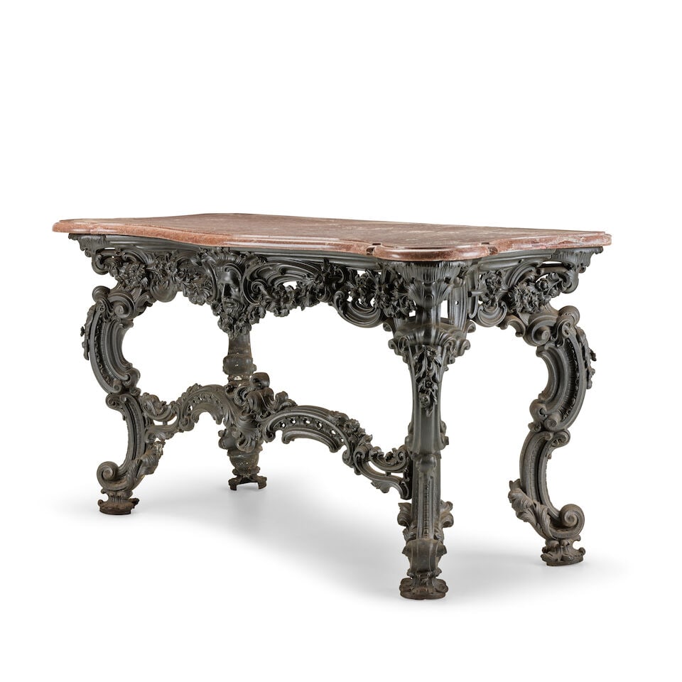 An early Victorian painted cast-iron serpentine console tableCirca 1840, possibly by James Yates... - 3