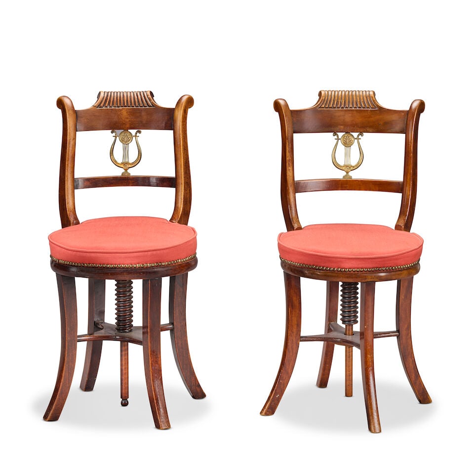 A near or matched pair of Regency harpist stoolsOne stool is mahogany and circa 1815, the other ... - 3