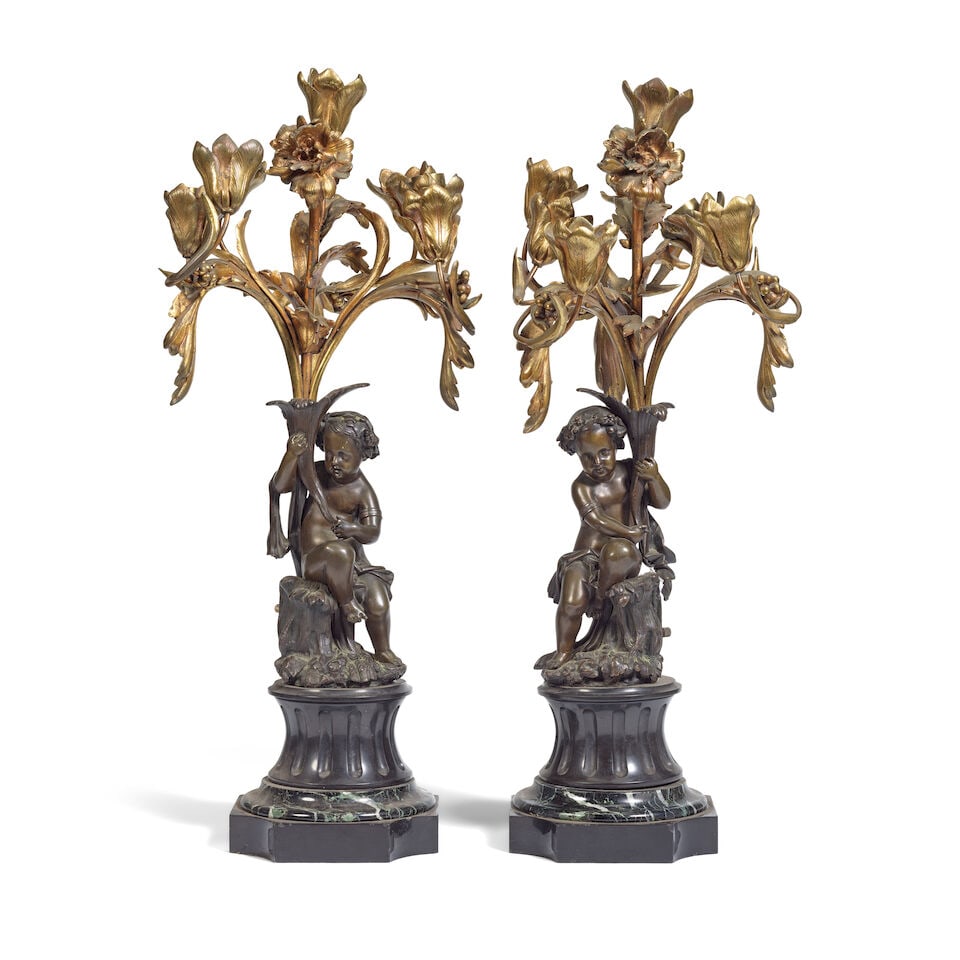 A pair of late 19th century French gilt and patinated bronze figural seven-light candelabra - 2