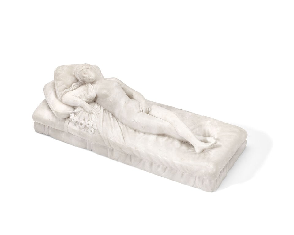 A 19th century Italian Grand Tour carved alabaster model of a reclining maiden Possibly modelled... (1 of 1)