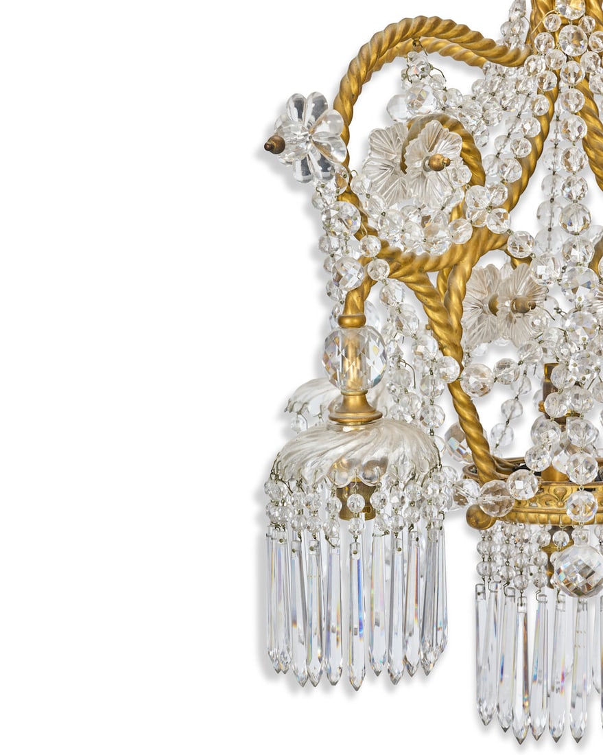 A late 19th/early 20th century French giltmetal and cut and moulded glass seven-light electrolie... - 3