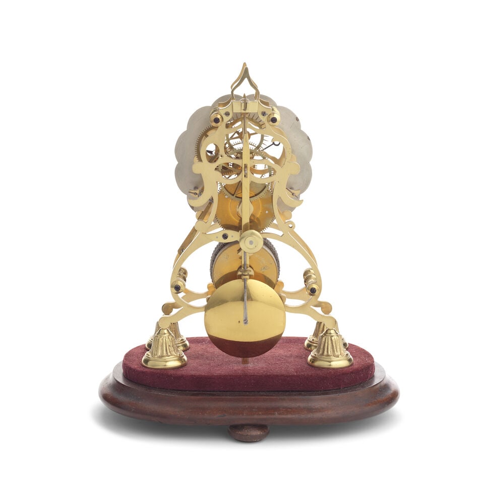 A 20th century brass single fusee skeleton clock Signed Charles Haddon, Taunton - 3