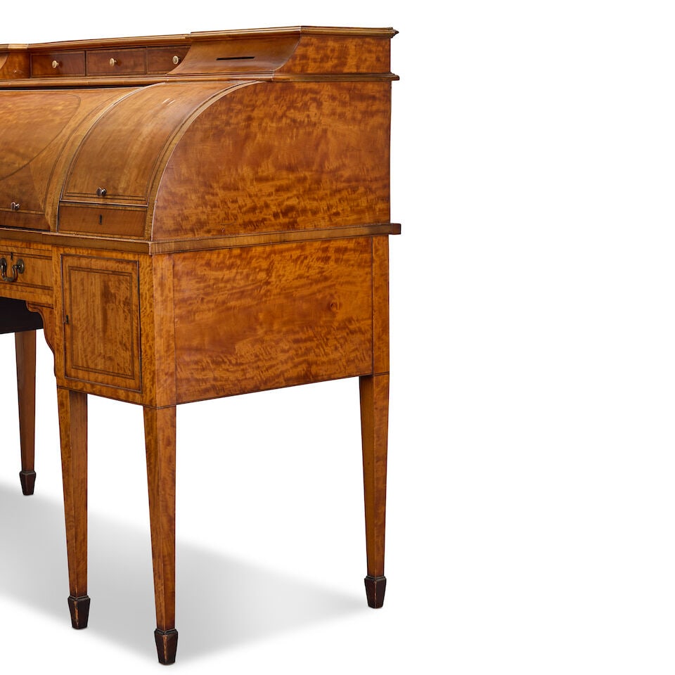 A late George III satinwood and tulipwood crossbanded cylinder writing desk 1790-1805 - 2
