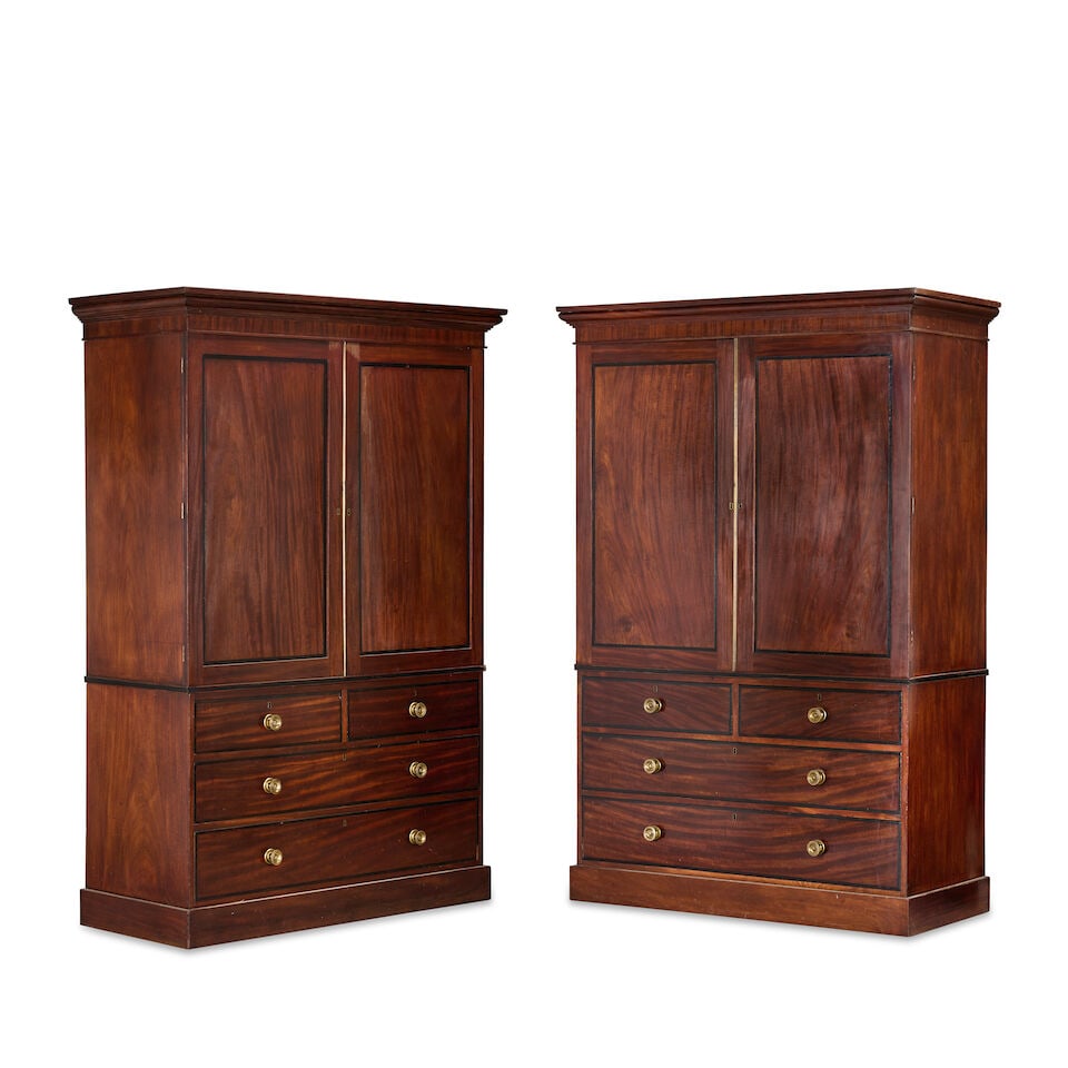 A near pair of Regency mahogany and ebonised banded linen presses 1815-1825 (2) (1 of 5)