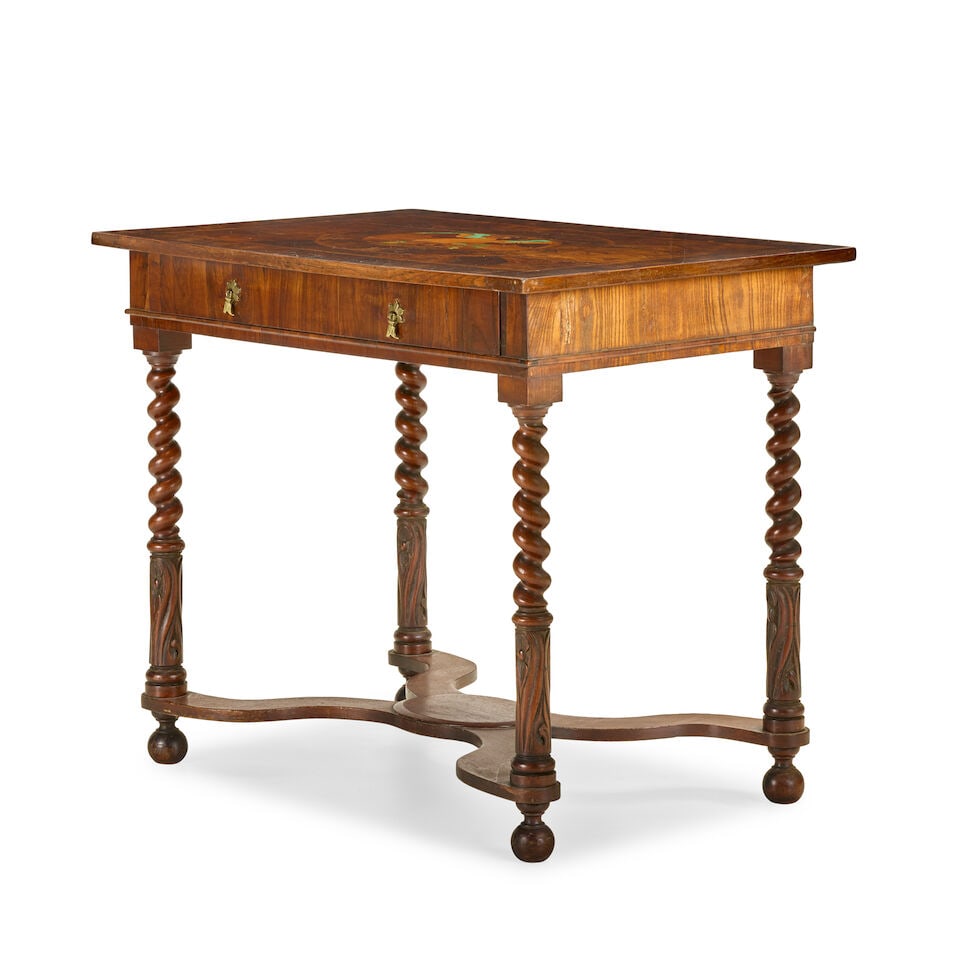 A walnut, oyster veneered, green stained bone (or possibly horn) and marquetry side table The to... - 3