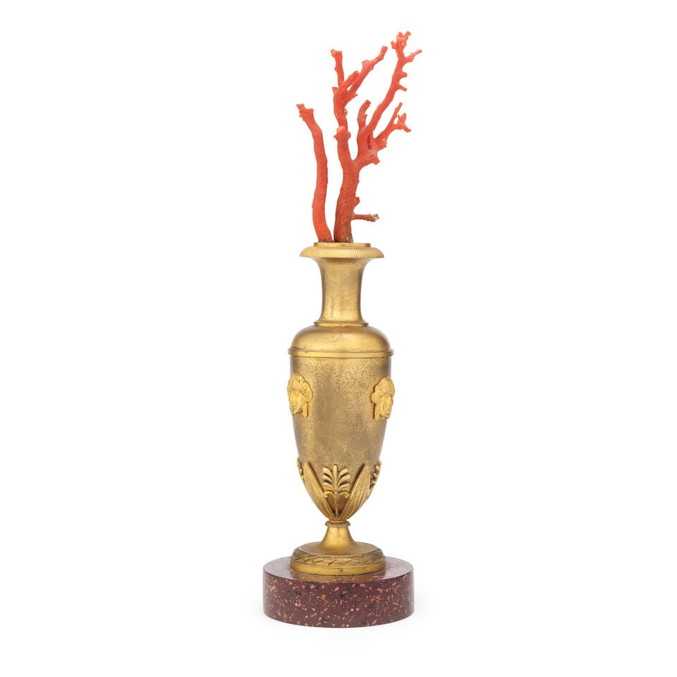 A gilt bronze and red coral mounted ornamental vase The vase in the Empire taste, probably Ital... - 2