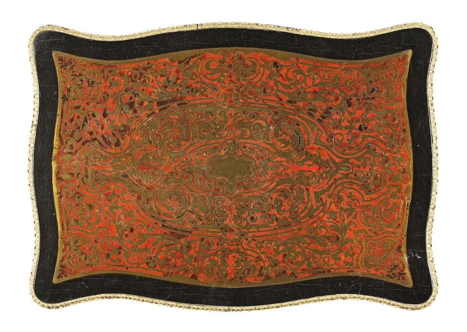 A French 19th century tortoiseshell and brass 'Boulle' marquetry ebony table a ouvrage or dressi... - 2