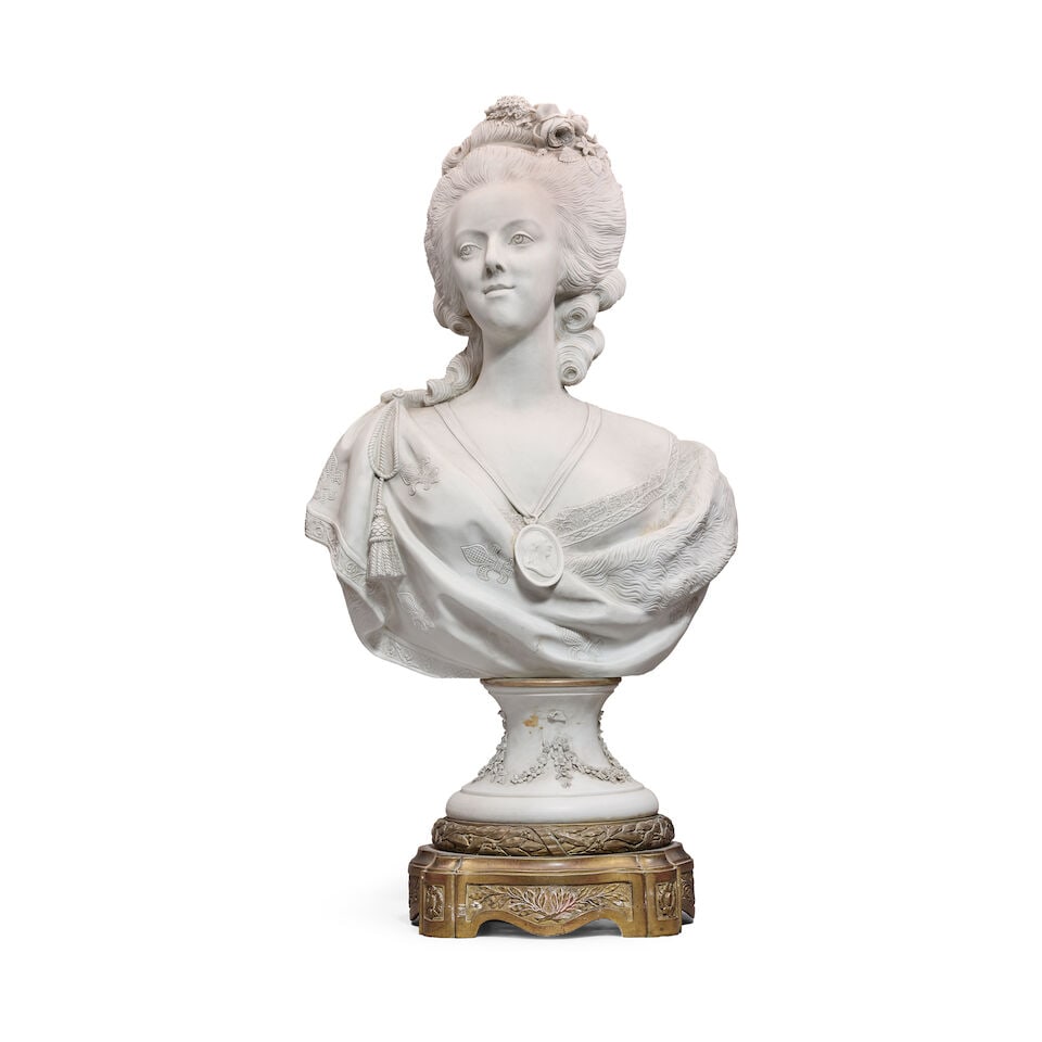 After Felix Lecomte (French 1737-1817): A late 19th century French biscuit porcelain bust of Mar... (1 of 3)