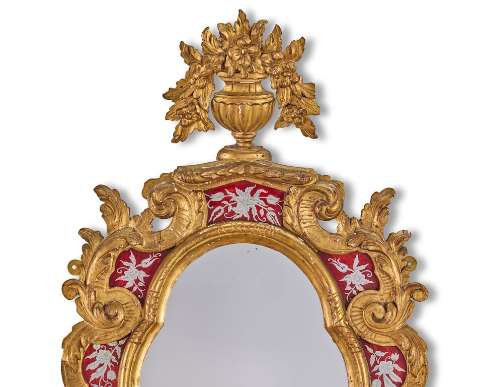 A pair of giltwood and verre églomisé decorated marginal mirrors (2) - 6