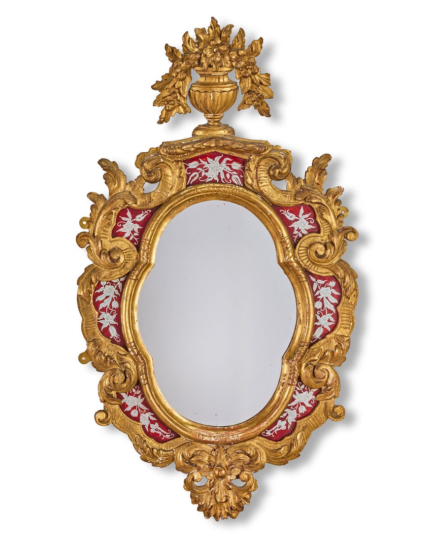 A pair of giltwood and verre églomisé decorated marginal mirrors (2) - 7