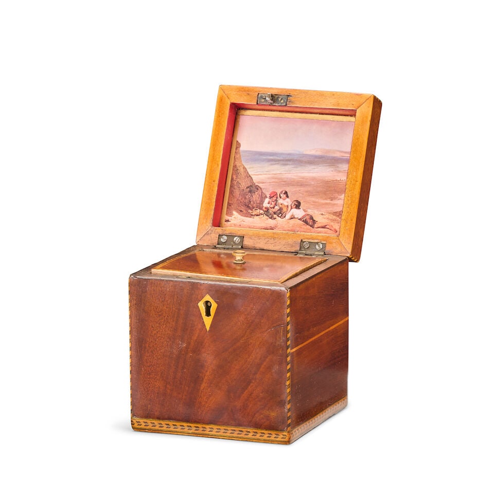 Two George III and later marquetry inlaid tea caddys (2) - 3