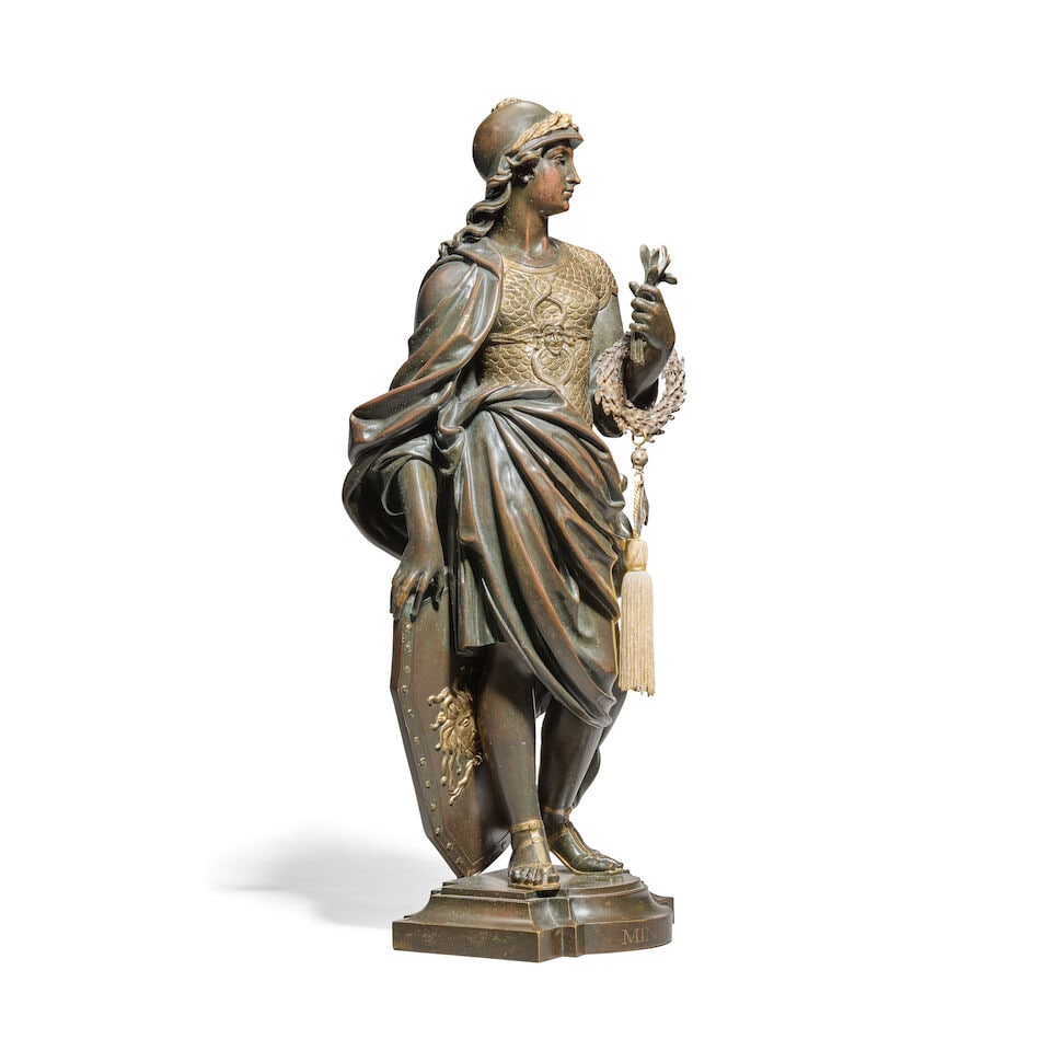 A late 19th century patinated and parcel gilt bronze figure of Minerva Cast by F.Barbedienne et... - 3