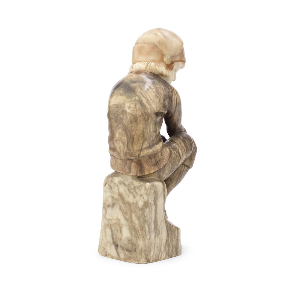 Rudolf Marcuse (German 1878 - 1930): A carved marble and alabaster figure of a seated girl - 2