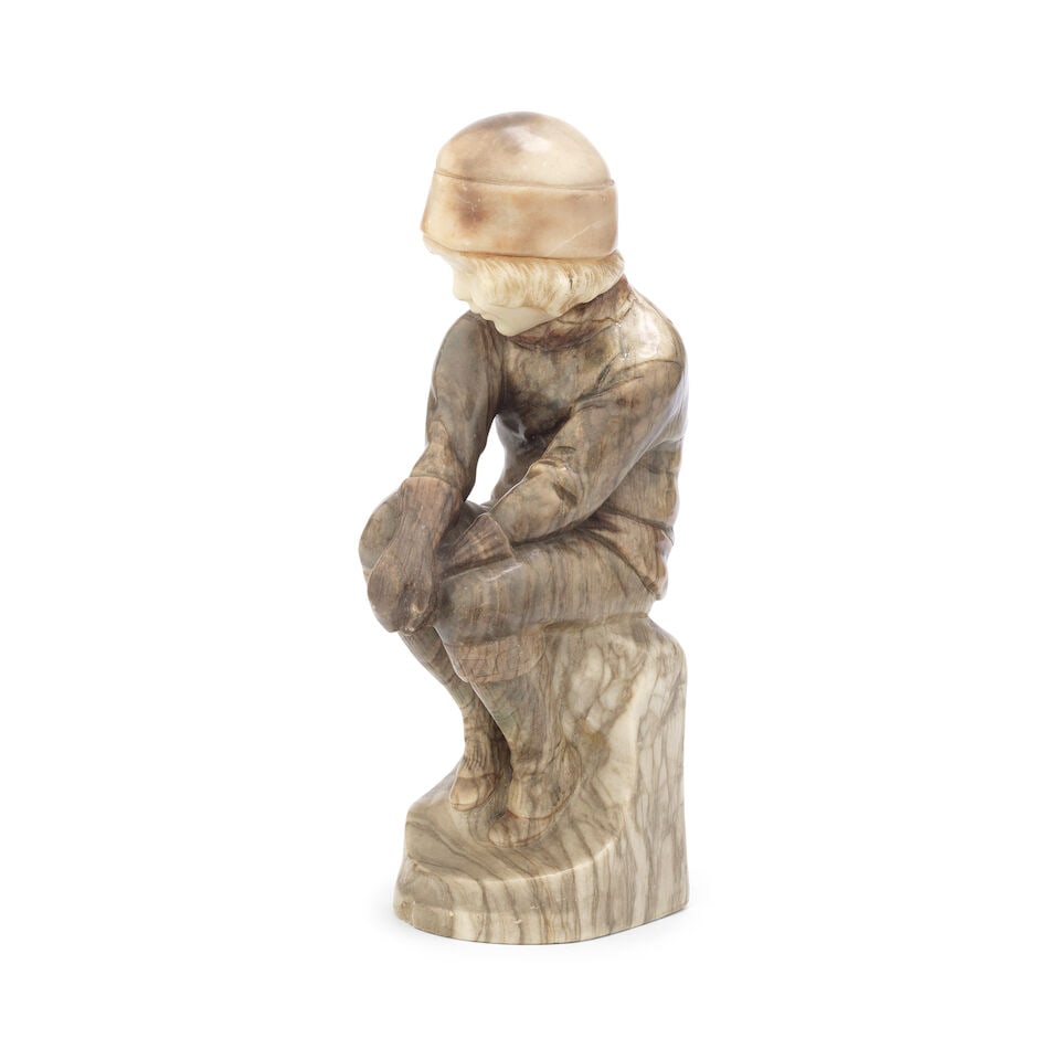 Rudolf Marcuse (German 1878 - 1930): A carved marble and alabaster figure of a seated girl - 3