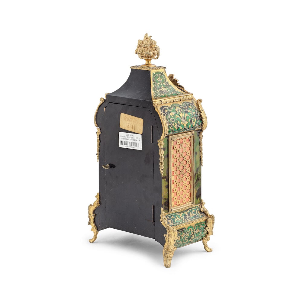 A Late 19th century French 'Boulle' green stained tortoiseshell mantle clock Signed Oppenheim A ... - 3