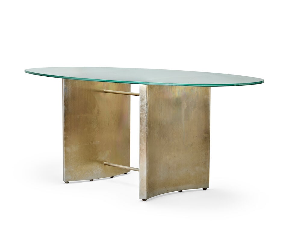 A steel and glass dining table designed by Nicky Haslam together with a matching console table (2) - 2