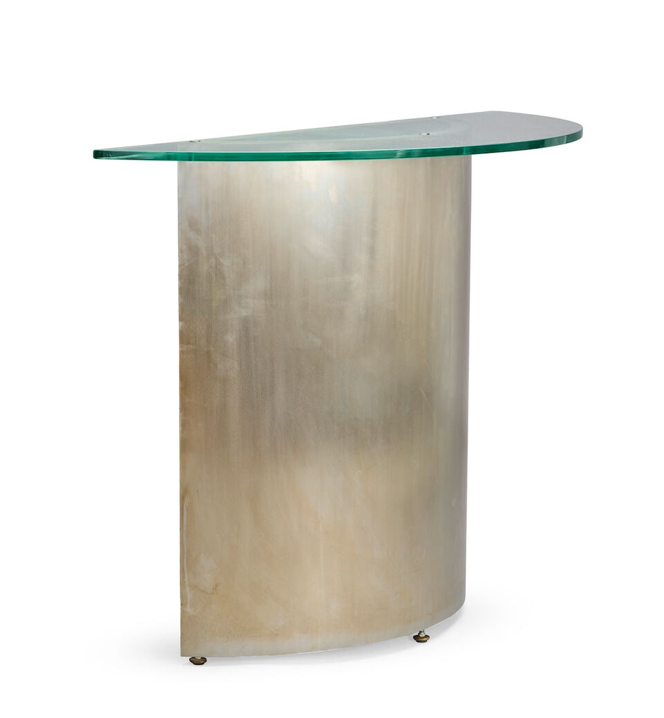 A steel and glass dining table designed by Nicky Haslam together with a matching console table (2) - 3