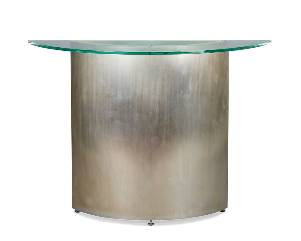 A steel and glass dining table designed by Nicky Haslam together with a matching console table (2) - 5