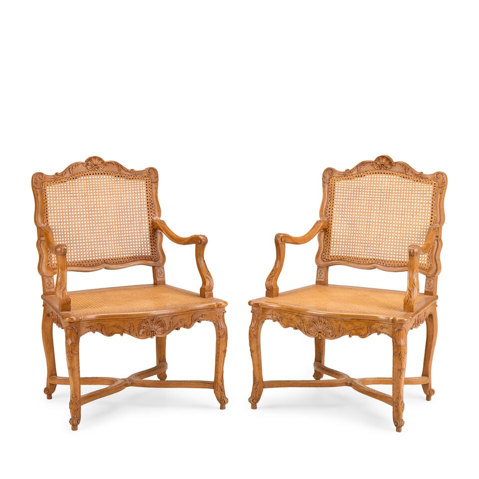 A pair of French 19th century Regence style stained beech fauteuils Both stamped: 'Pere Gourdin'... - 2