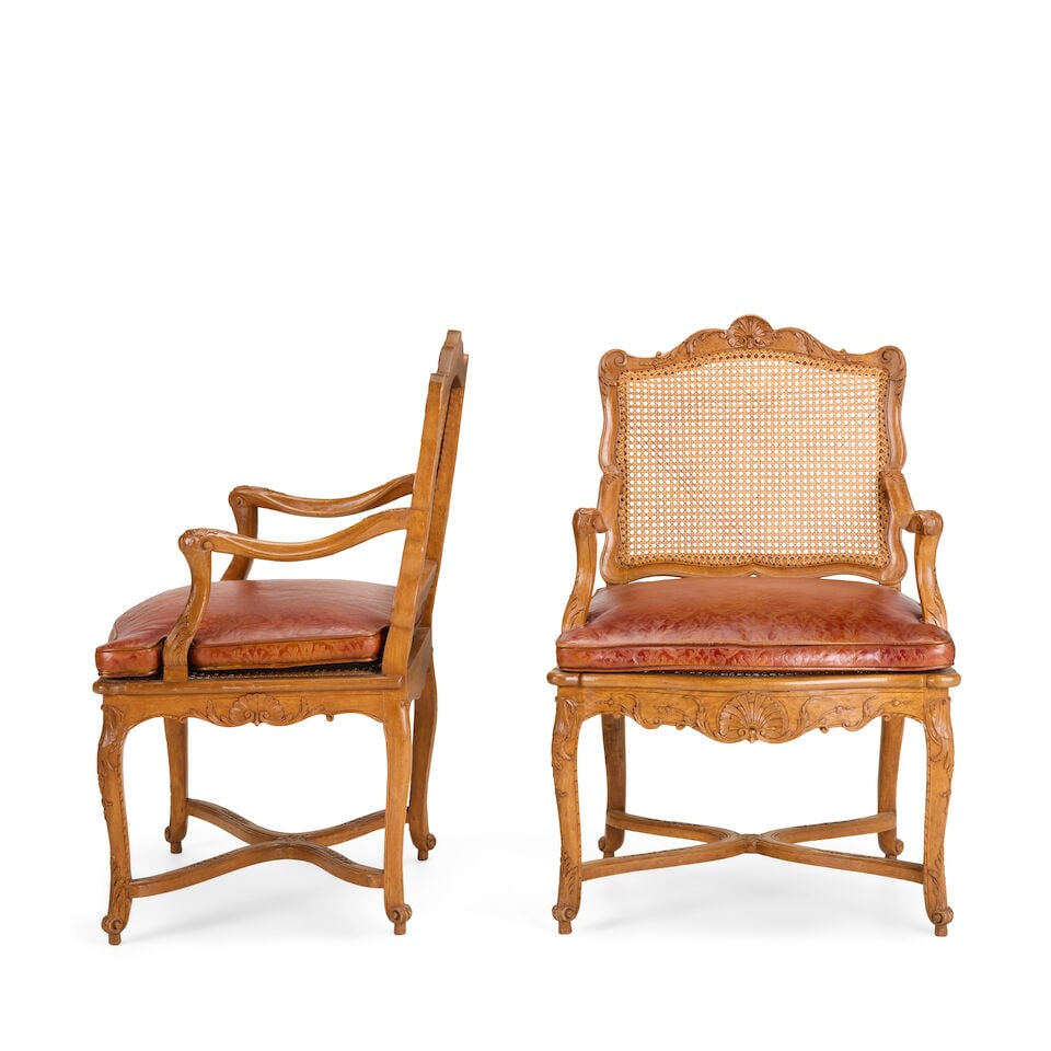 A pair of French 19th century Regence style stained beech fauteuils Both stamped: 'Pere Gourdin'... - 4