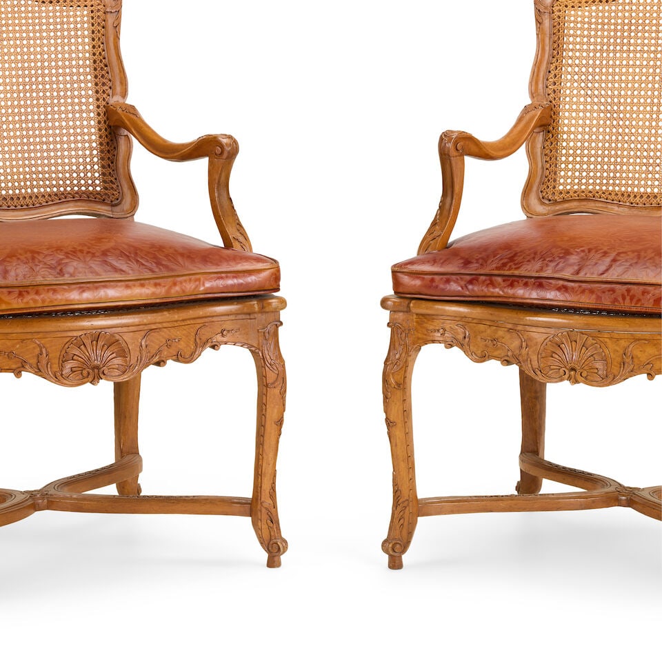A pair of French 19th century Regence style stained beech fauteuils Both stamped: 'Pere Gourdin'... - 5