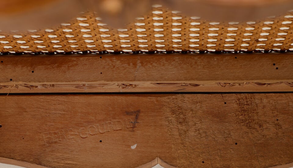 A pair of French 19th century Regence style stained beech fauteuils Both stamped: 'Pere Gourdin'... - 6