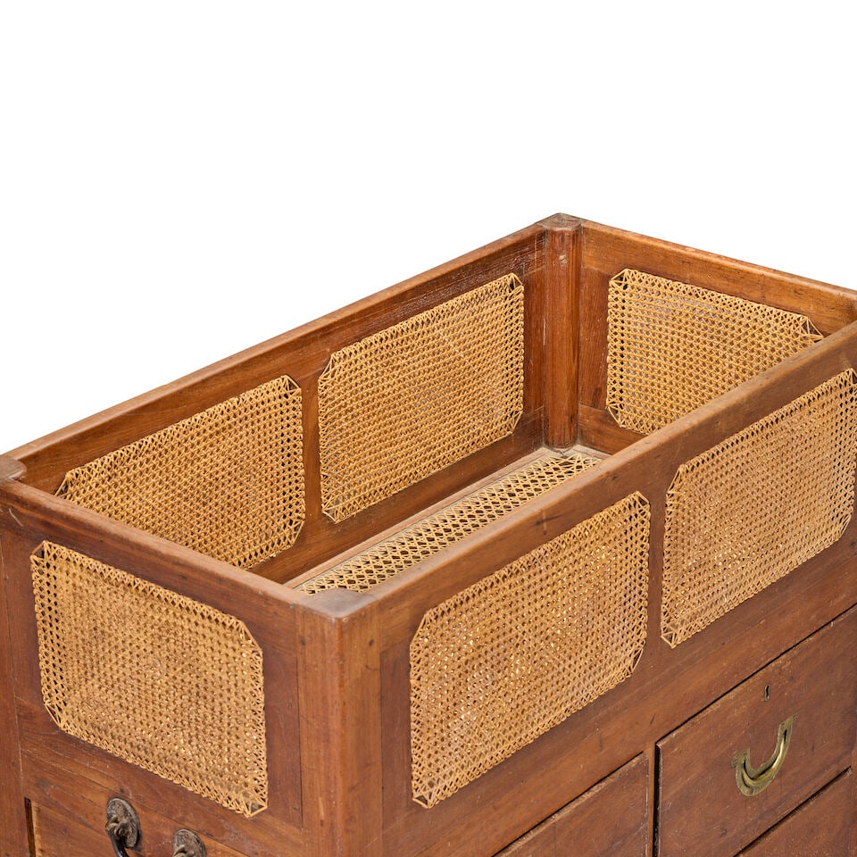 A rare and unusual first half 19th century hardwood and rattan work portable cot cabinet 1815-1840 - 2