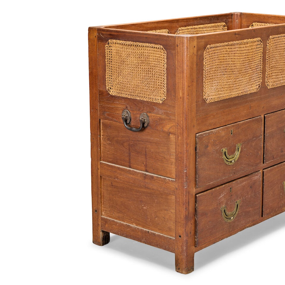 A rare and unusual first half 19th century hardwood and rattan work portable cot cabinet 1815-1840 - 3