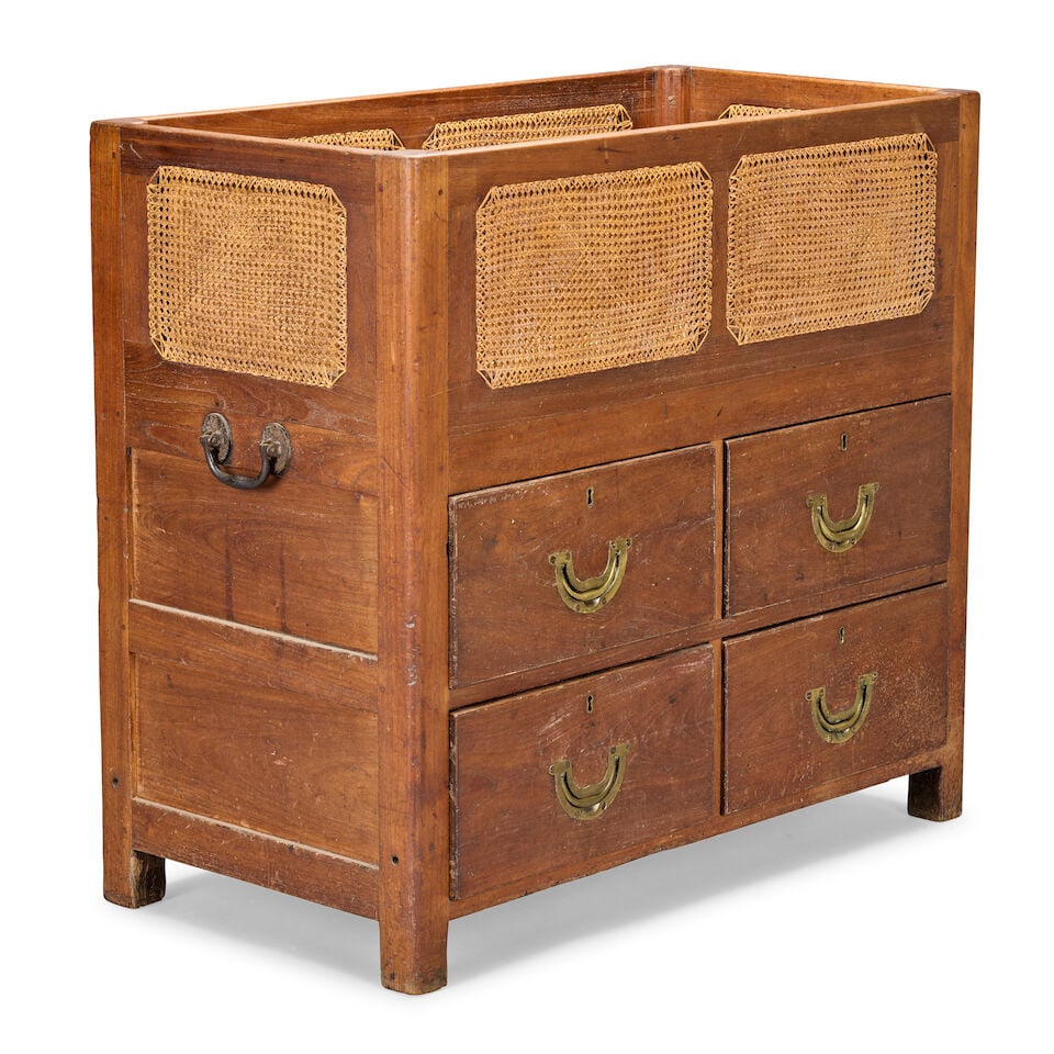 A rare and unusual first half 19th century hardwood and rattan work portable cot cabinet 1815-1840 - 4