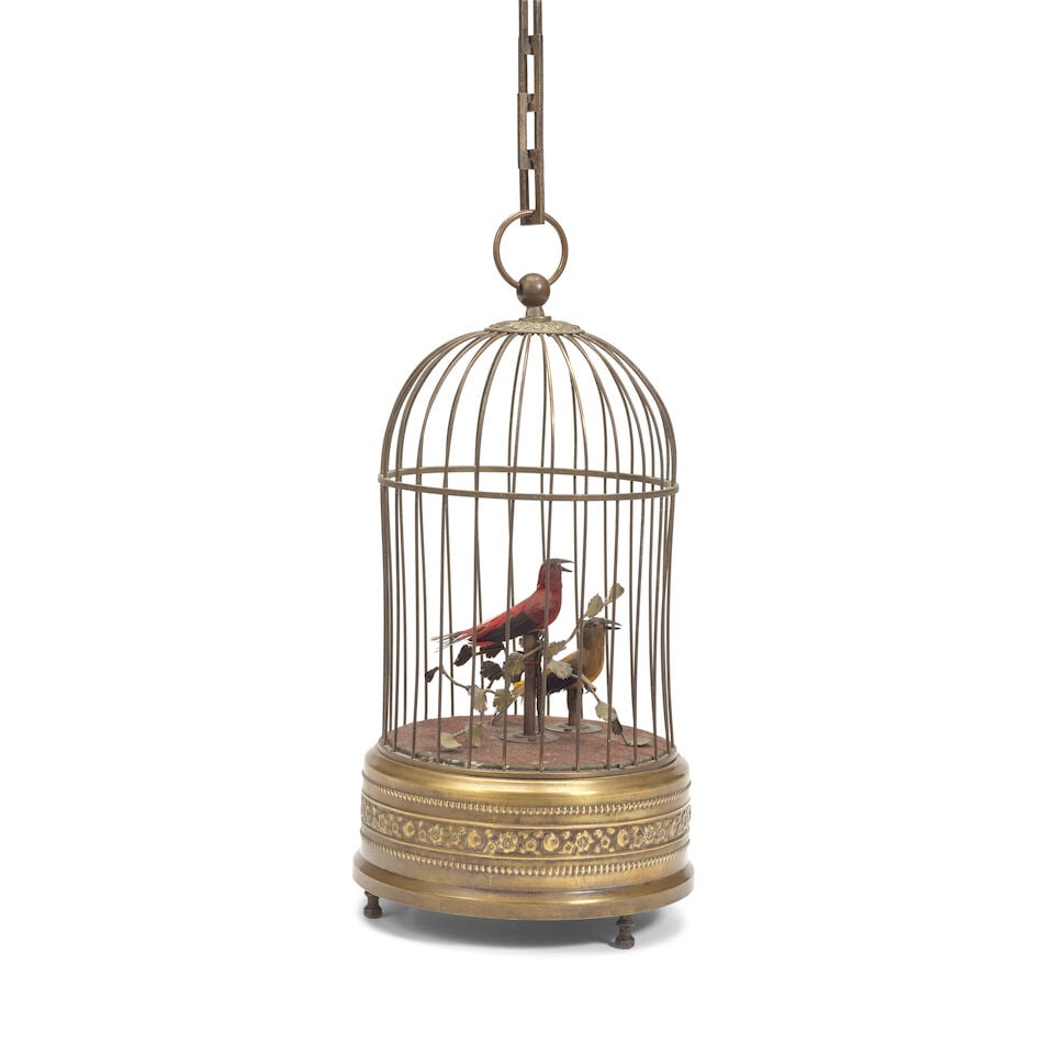 A brass caged singing bird automaton Probably early 20th century - 2