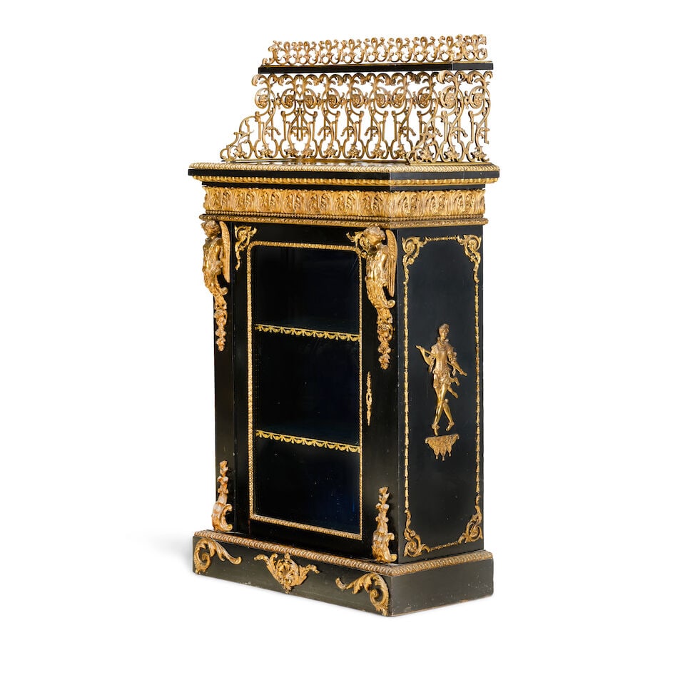 An unusual early Victorian ormolu and brass mounted ebony pier display cabinet 1835-1850, in the... - 4