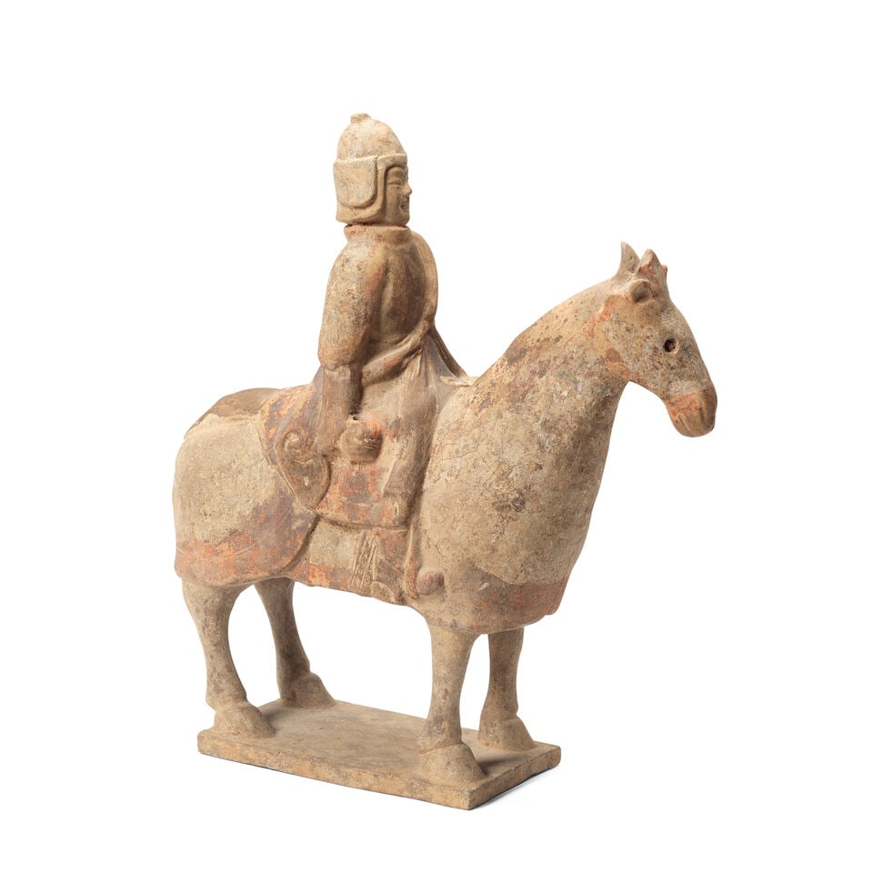 A Chinese terracotta equestrian group of a warrior on horseback Tang Dynasty (618-907) - 3