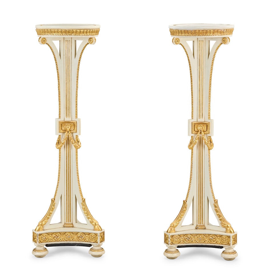 A pair of painted and parcel gilt composition torchères (2) - 4