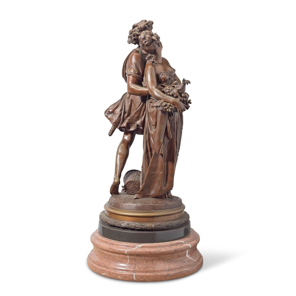 Albert Ernest Carrier-Belleuse (French 1824-1887): A patinated bronze figural group of an amorou... - 3