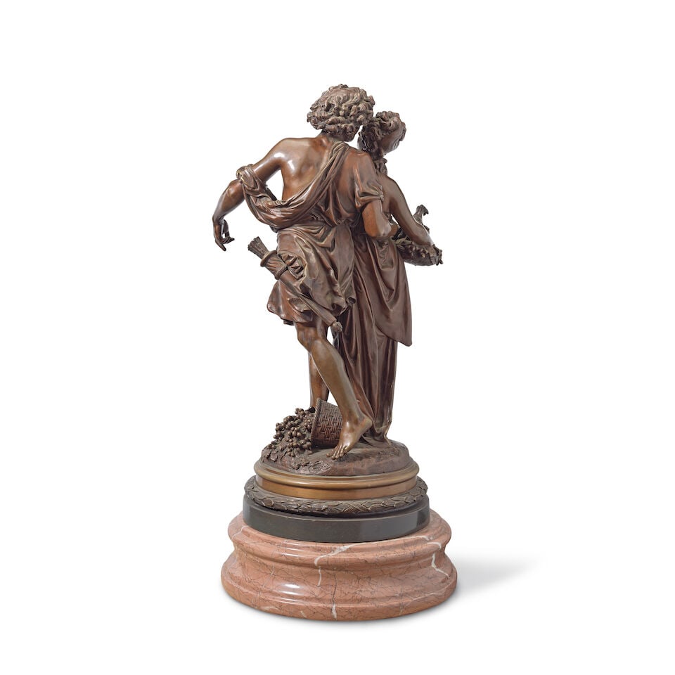 Albert Ernest Carrier-Belleuse (French 1824-1887): A patinated bronze figural group of an amorou... - 4