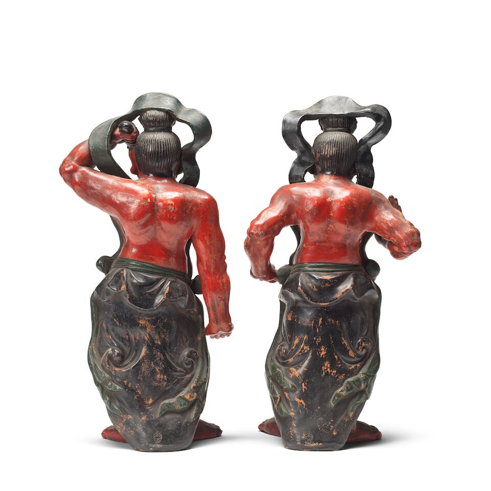A pair of Japanese polychrome terracotta figures of Niō (temple guardians) Probably late Me... - 2