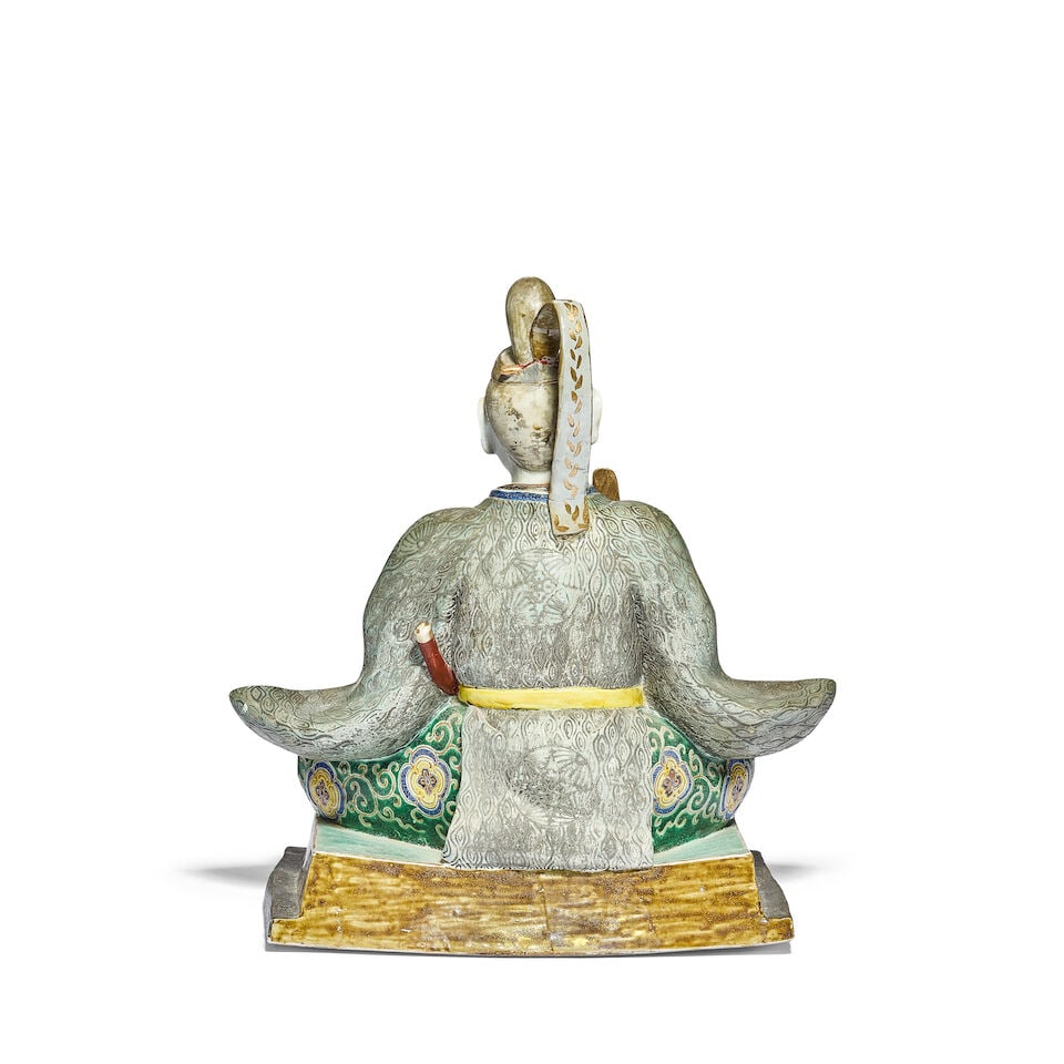 A large Japanese Kutani porcelain model of a seated warrior Probably late Edo (Bakumatsu) period... - 2