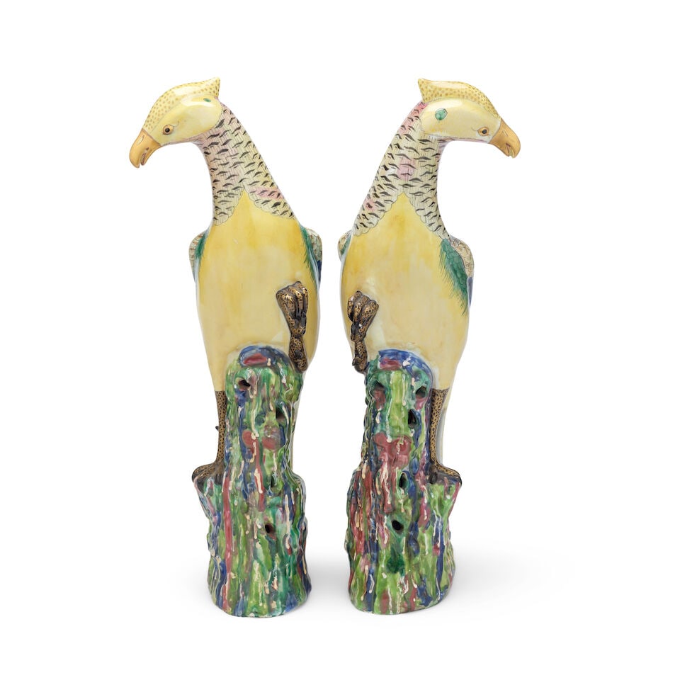 A pair of Chinese export porcelain models of golden pheasants Qing dynasty, probably early 20th ... - 2