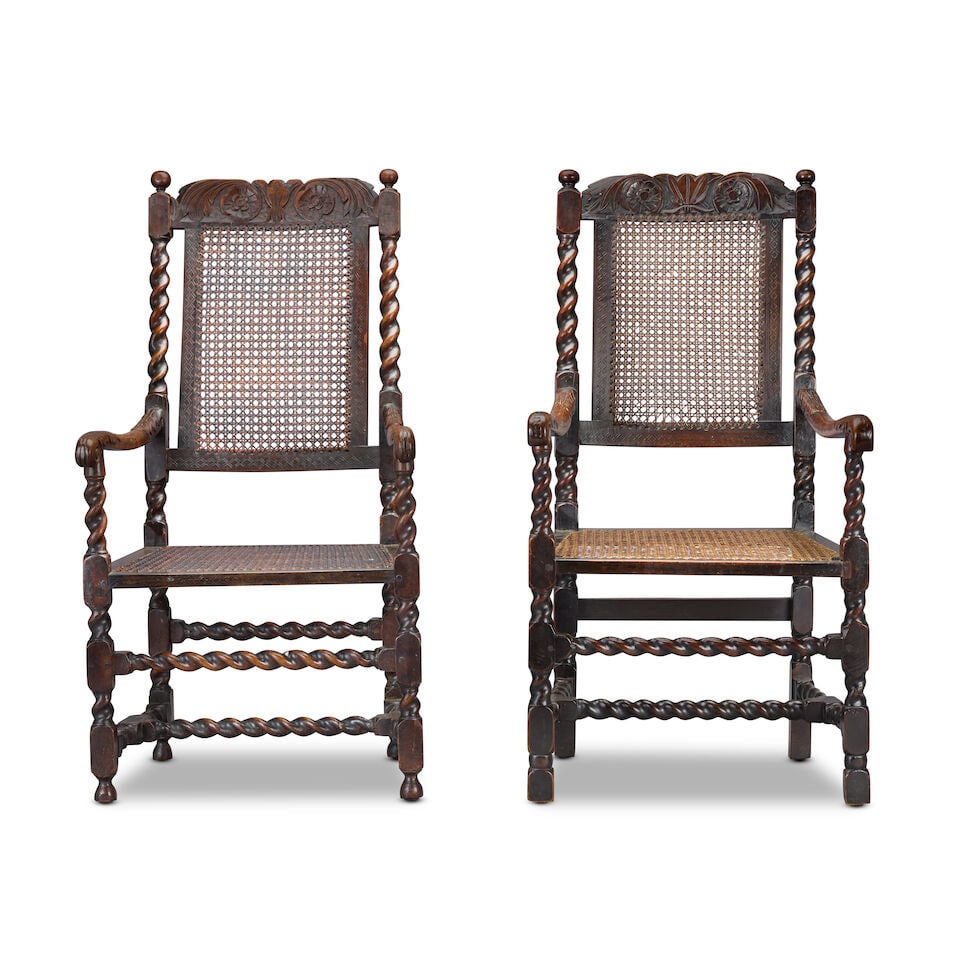 Two similar late 17th century walnut armchairs (3) - 3